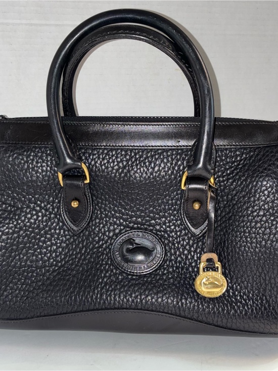 Dooney & Bourke Handbags - Vintage Dooney & Bourke Boston Black Pebbled Leather Satchel with Brass Hardware